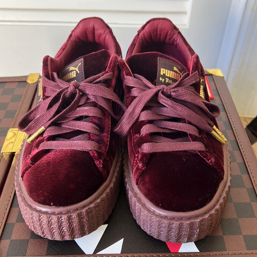 Women’s Burgundy Velvet Fenty Puma Creepers Size 7